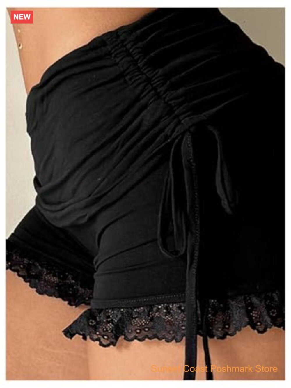 Women's Side Drawstring Lace Ruffle Shorts Y2K Ruched Low Rise Mini Slim Fit - Picture 4 of 6